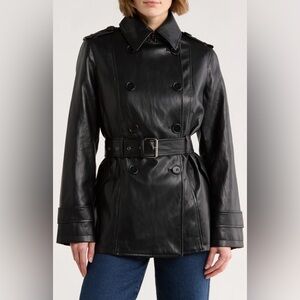 BNWT Small Belted Faux Leather Trench Coat